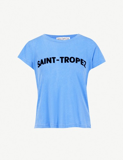 WILDFOX Saint Tropez flocked cotton T-shirt / slogan tee