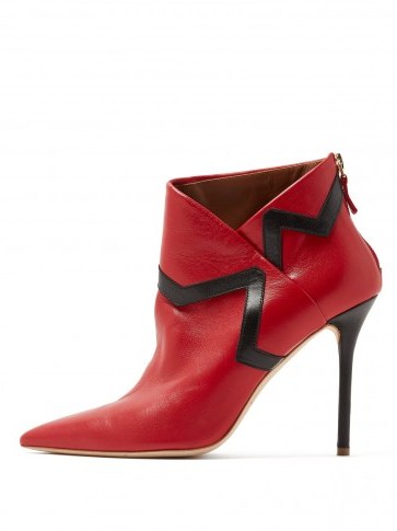 MALONE SOULIERS X Emanuel Ungaro Amelie bootie ~ asymmetric red leather black trim booties - flipped