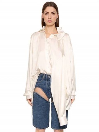 Y PROJECT OVERSIZED SILK SATIN SHIRT W/ 4 SLEEVES ~ long luxe white silky shirts - flipped