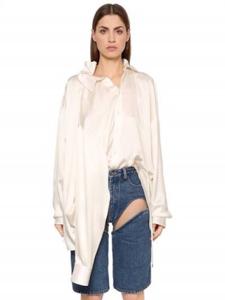 Y PROJECT OVERSIZED SILK SATIN SHIRT W/ 4 SLEEVES ~ long luxe white silky shirts