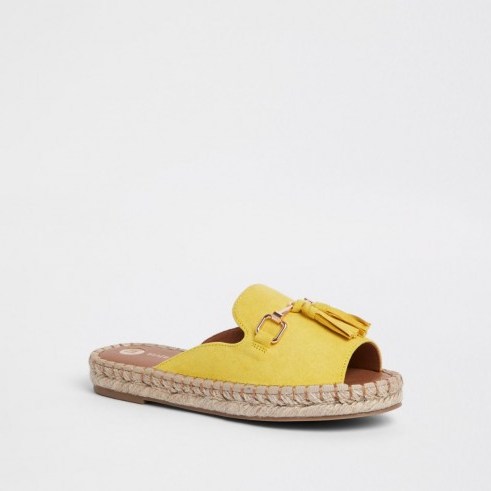 RIVER ISLAND Yellow backless espadrille loafers ~ tasseled flats - flipped