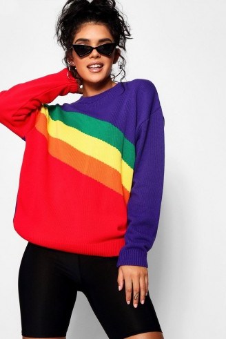 boohoo Zoe Rainbow Stripe Oversized Jumper ~ slouchy sweaters - flipped