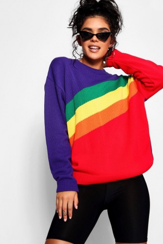 boohoo Zoe Rainbow Stripe Oversized Jumper ~ slouchy sweaters
