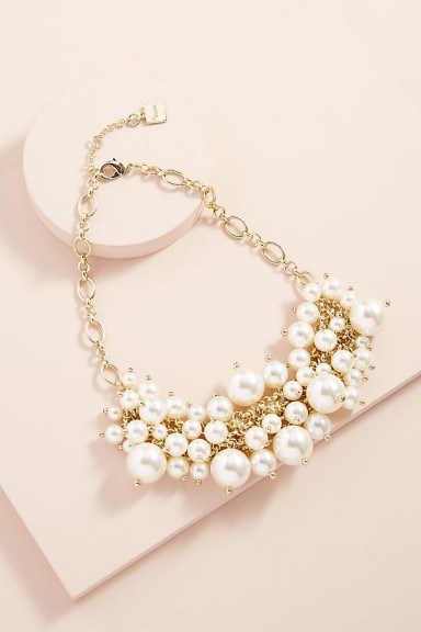 ANTHROPOLOGIE Adella Faux Pearl-Embellished Necklace ~ event accessory - flipped