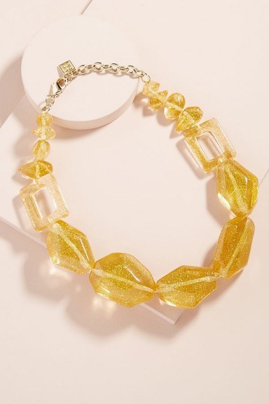 ANTHROPOLOGIE Adona Glitter-Gemstone Necklace ~ yellow statement jewellery - flipped