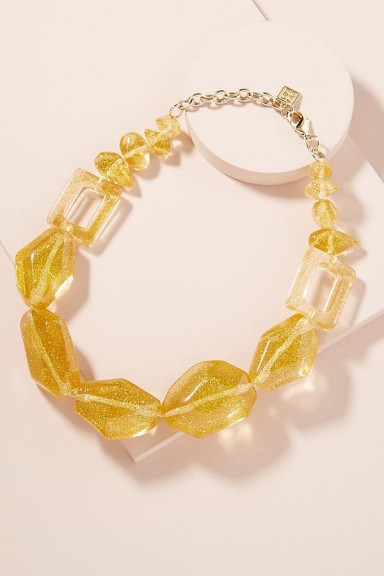 ANTHROPOLOGIE Adona Glitter-Gemstone Necklace ~ yellow statement jewellery