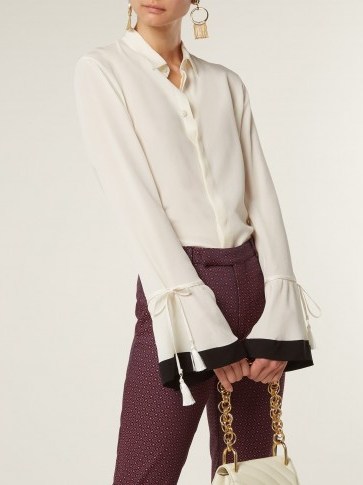 ETRO Adventurine contrast-trimmed silk-crepe blouse ~ chic flared cuff blouses - flipped