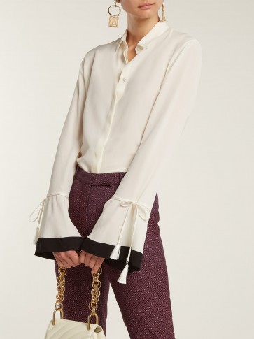 ETRO Adventurine contrast-trimmed silk-crepe blouse ~ chic flared cuff blouses