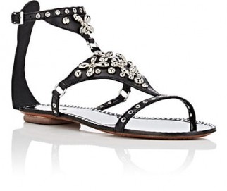 ALAÏA Flower-Embellished Leather T-Strap Sandals | strappy jewelled flats