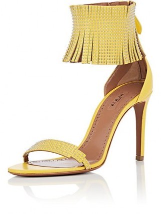 ALAÏA Fringed-Cuff Yellow Leather Sandals ~ micro-studs - flipped
