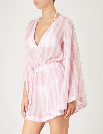 ALEXANDRA MIRO Candy striped chiffon playsuit Pink and White ~ sheer cover up ~ beachwear - flipped