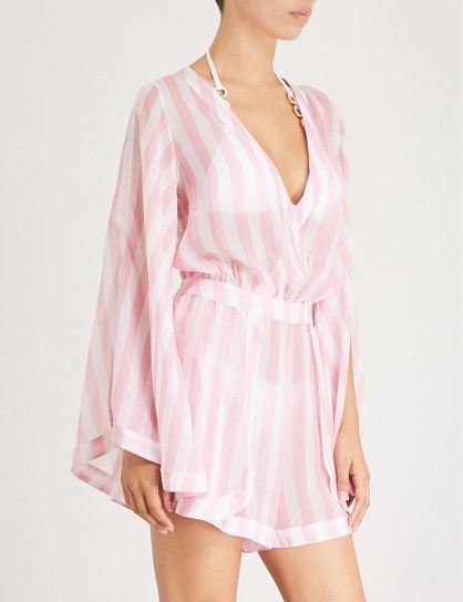 ALEXANDRA MIRO Candy striped chiffon playsuit Pink and White ~ sheer cover up ~ beachwear