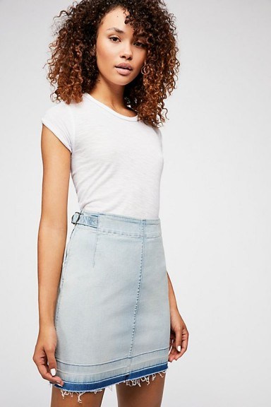 Free People All That I Need Pencil Skirt Pale Blue | frayed denim - flipped