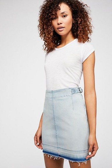 Free People All That I Need Pencil Skirt Pale Blue | frayed denim