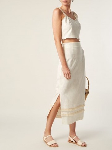 STAUD Andy raffia tassel-trimmed linen-blend skirt ~ casual chic - flipped