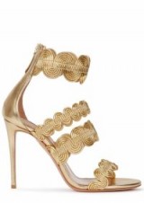 AQUAZZURA Jodhpur gold leather sandals – scalloped style heels
