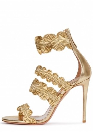AQUAZZURA Jodhpur gold leather sandals – scalloped style heels - flipped