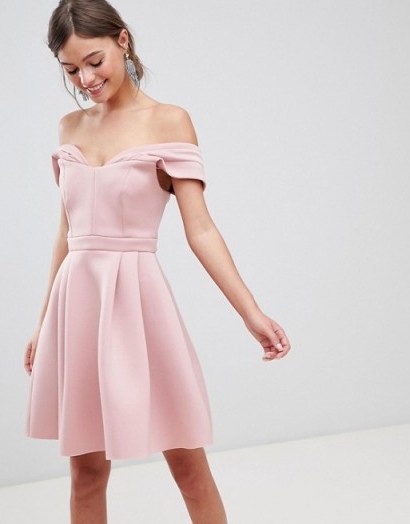 ASOS Bardot Cold Shoulder Mini Prom Dress Blush – pink bardot fit and flare - flipped