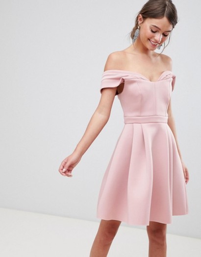 ASOS Bardot Cold Shoulder Mini Prom Dress Blush – pink bardot fit and flare