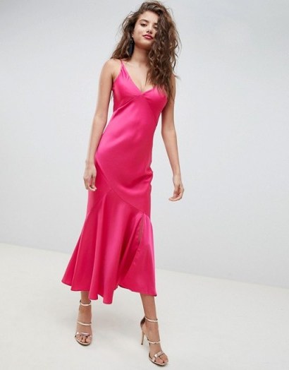 ASOS DESIGN Bias Cut Maxi Slip Dress in hot pink – slinky cami dresses - flipped