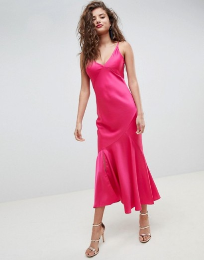 ASOS DESIGN Bias Cut Maxi Slip Dress in hot pink – slinky cami dresses