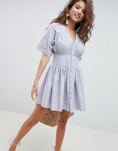 ASOS DESIGN broderie casual tea dress in Pale Blue | summer vintage look - flipped