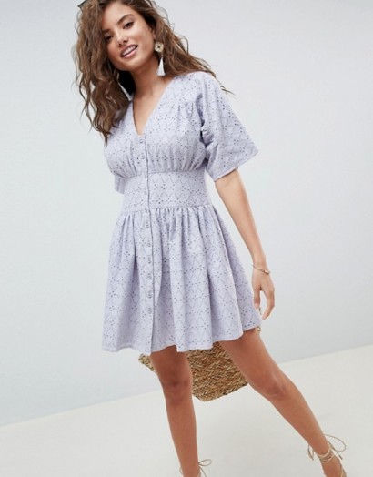 ASOS DESIGN broderie casual tea dress in Pale Blue | summer vintage look