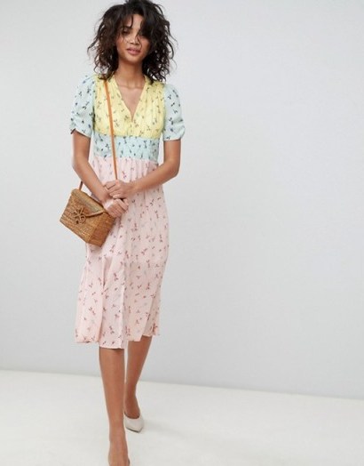 ASOS DESIGN midi mixed print pretty tea dress | pastel colourblock frock | vintage style - flipped