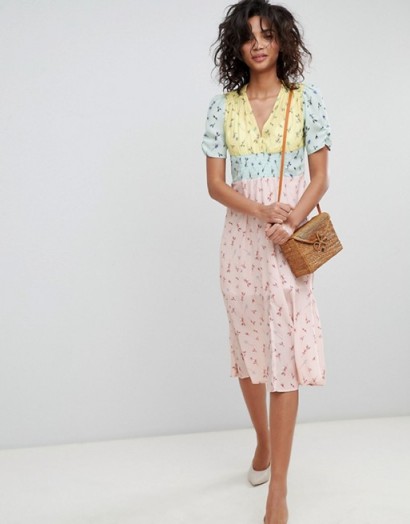 ASOS DESIGN midi mixed print pretty tea dress | pastel colourblock frock | vintage style