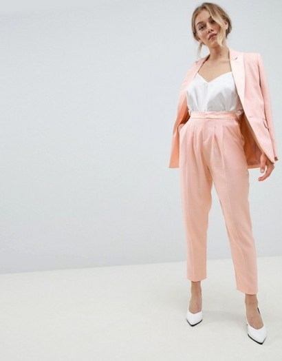 ASOS DESIGN Petite tailored satin contrast blazer – nude-pink suit jackets - flipped