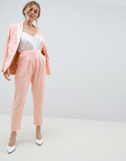 ASOS DESIGN Petite tailored satin contrast blazer – nude-pink suit jackets