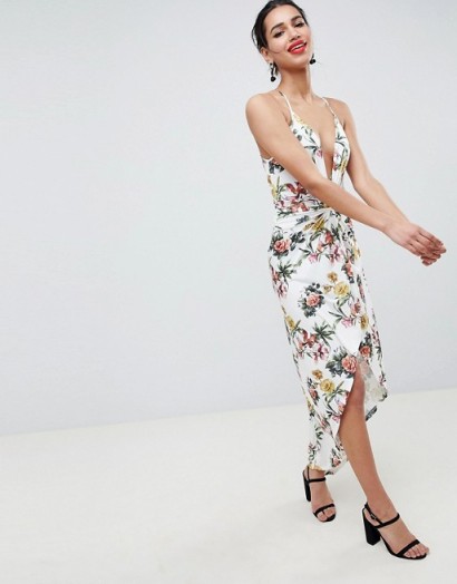 ASOS DESIGN Slinky Occasion Maxi Dress in Floral Print | deep V-neckline