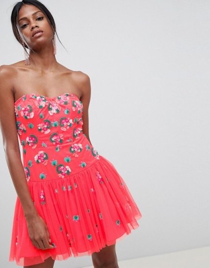 ASOS EDITION Bandeau Tulle Embellished Mini Dress – strapless pink party dresses - flipped