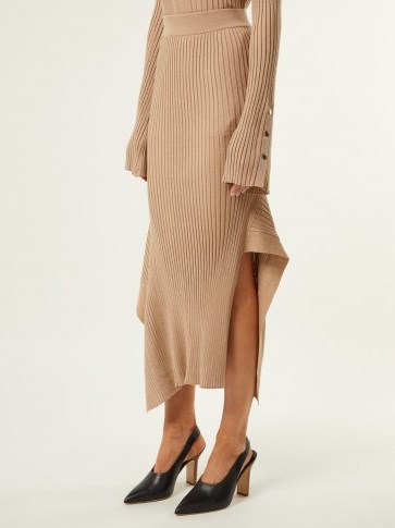 STELLA MCCARTNEY Asymmetric beige ribbed-knit skirt - flipped