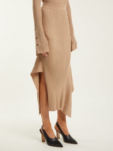 STELLA MCCARTNEY Asymmetric beige ribbed-knit skirt