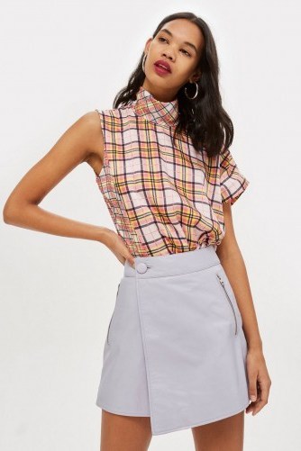Topshop Lilac Leather Asymmetric Wrap Mini Skirt - flipped