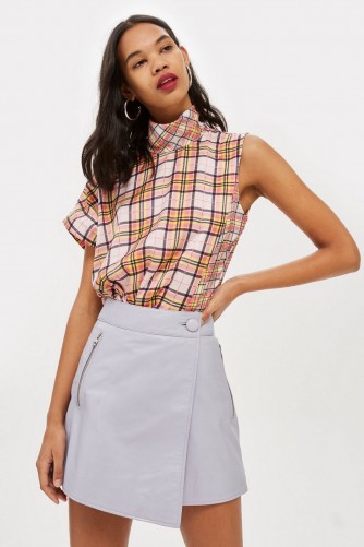 Topshop Lilac Leather Asymmetric Wrap Mini Skirt