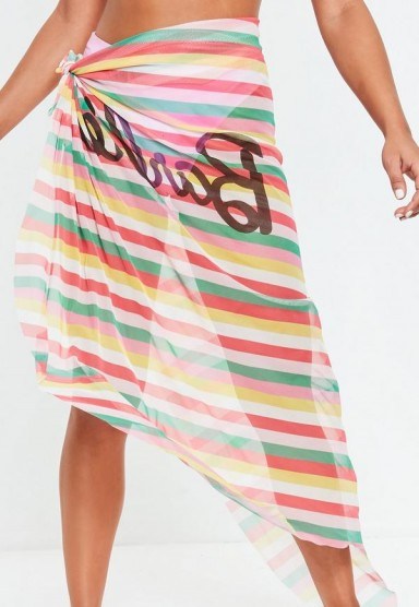 barbie x missguided pink stripe sarong ~ logo beachwear - flipped