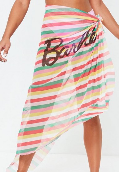 barbie x missguided pink stripe sarong ~ logo beachwear