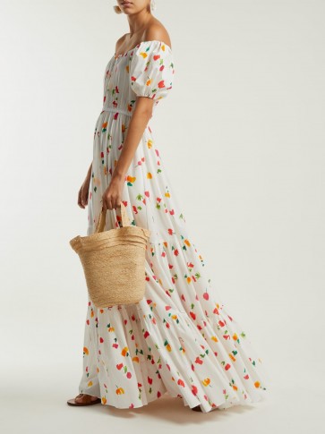 CAROLINE CONSTAS Bardot off-the-shoulder cotton-blend maxi dress ~ vacation look