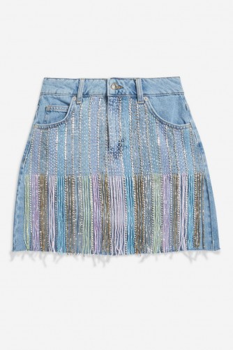Topshop Beaded Denim Skirt | cute mini