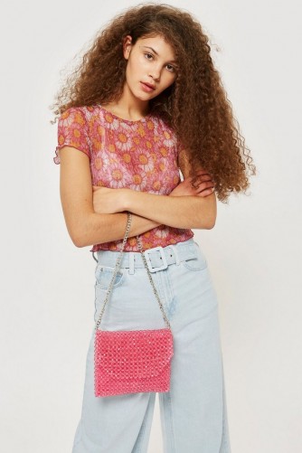 TOPSHOP Pink Beaded Shoulder Bag