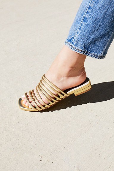 Vagabond Shoemakers Becky Slide Sandal | gold strappy flat sandals - flipped