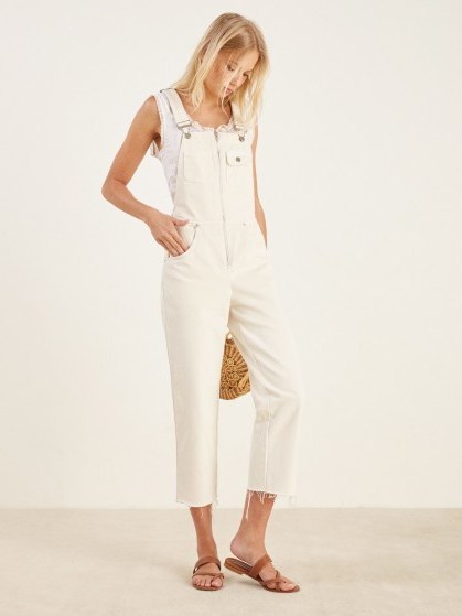 Reformation Benji Overall | ivory denim dungarees - flipped