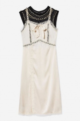 Topshop Bow Diamante Midi Dress in ivory | silky vintage style fashion - flipped