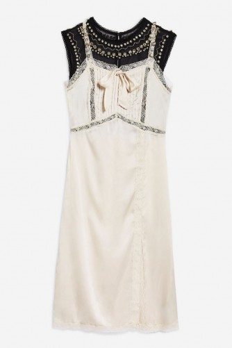 Topshop Bow Diamante Midi Dress in ivory | silky vintage style fashion