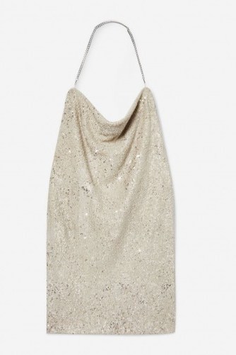 Topshop Sequin Cowl Neck Dress in gold | sparkly halter party fashion - flipped