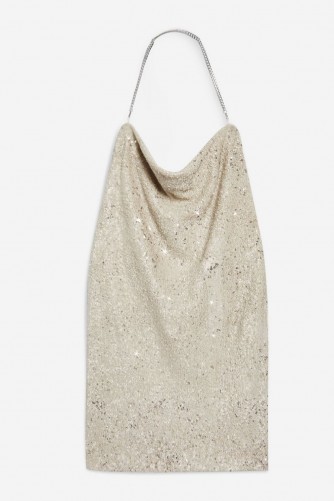 Topshop Sequin Cowl Neck Dress in gold | sparkly halter party fashion
