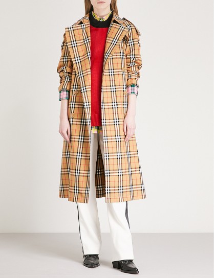 BURBERRY Checked cotton-twill trench coat antique yellow
