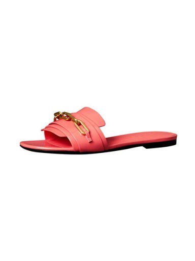BURBERRY Link Detail Pink Patent Leather Slides - flipped